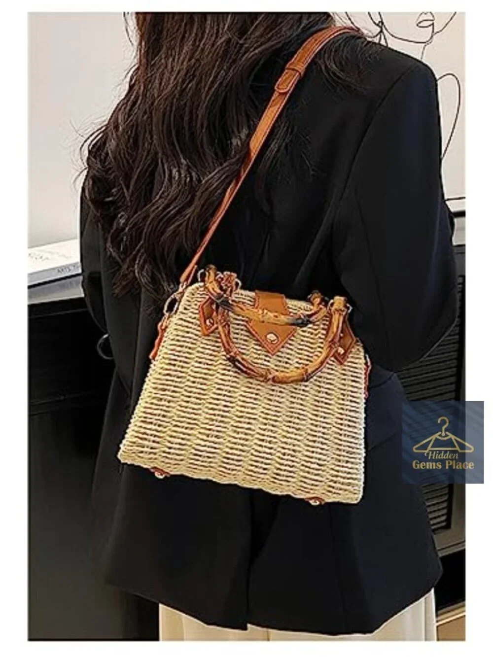 Straw Woven Crossbody Bag with Magnetic Snap - Summer Beach Handbag
